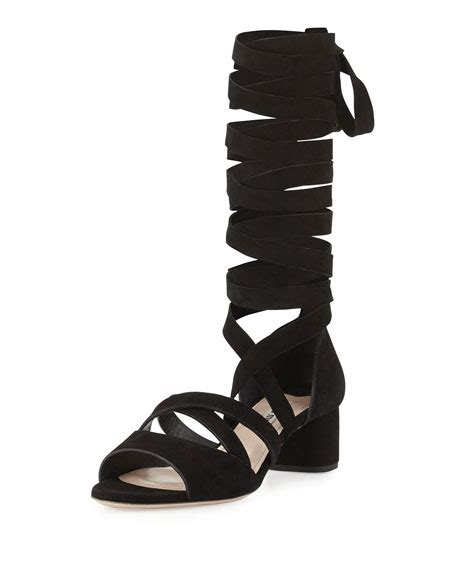 miu miu suede gladiator sandals|Miu Miu 45mm Suede Gladiator Sandal, Nero .